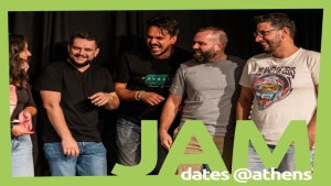  people lauging in an improv Jam show